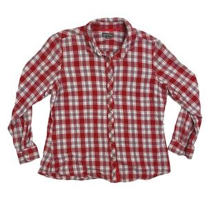 Eddie Bauer Womens XL Red Plaid Flannel Button Down Shirt Outdoor Hiking
